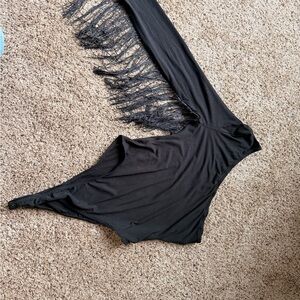 Black Fringe One-Shoulder Swimsuit